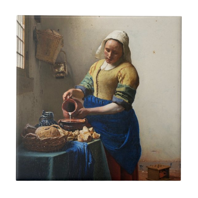 Vermeer som milkmaiden belägger med tegel kakelplatta (Framsidan)
