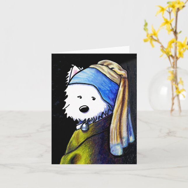 Vermeer Westie med Pearl Earring Note Card Kort (Gul blomma)
