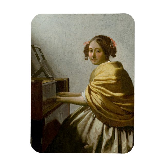 Vermeer Woman Spelar Tangentbord Magnet (Vertikal)