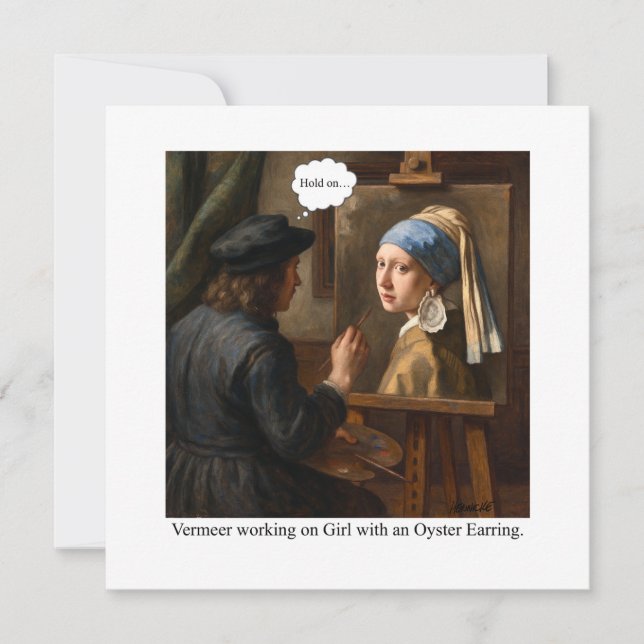 Vermeer working on Girl with Oyster Earring. Inbjudningar (Framsida)
