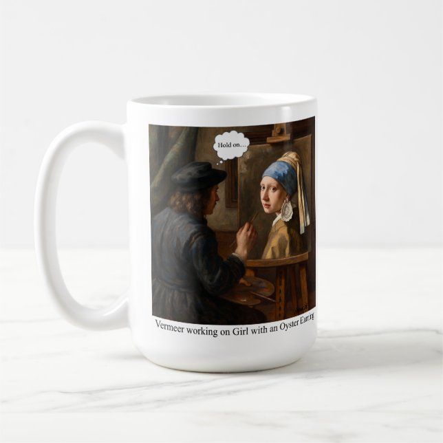 Vermeer working on Girl with Oyster Earring. Kaffemugg (Vänster)