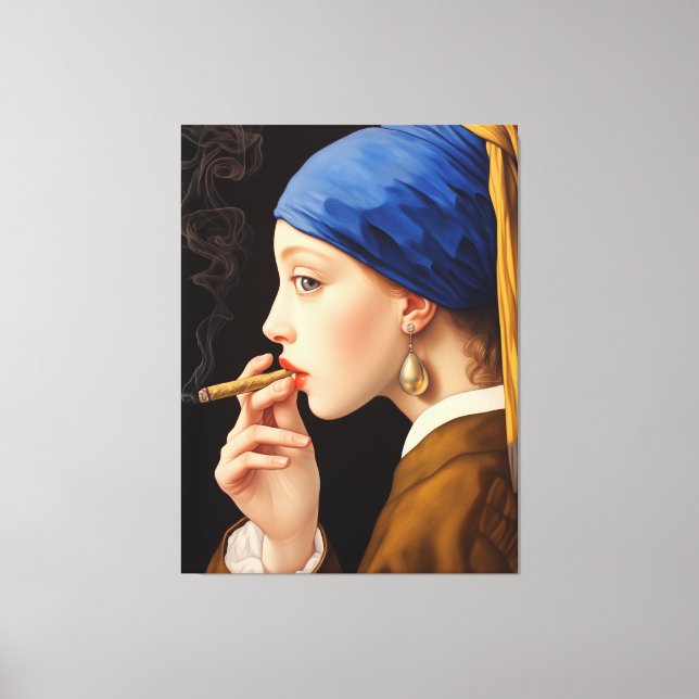 Vermeers flicka med en Pearl Earring Smoking Canvastryck (Framsida)