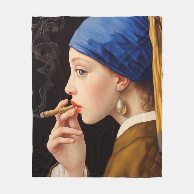 Vermeers flicka med en Pearl Earring Smoking Fleecefilt (Framsidan)