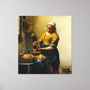 Vermeers hällande mjölk för Maidservant (circa Canvastryck
