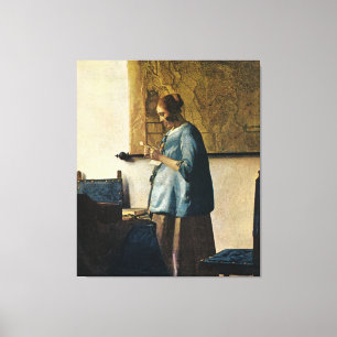 Vermeers kvinna i Blue Reading a Brev ca.1665 Canvastryck