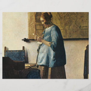 Vermeers kvinna i Blue Reading a Brev ca.1665 Reklamblad