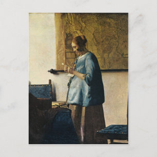Vermeers kvinna i Blue Reading a Brev ca.1665 Vykort