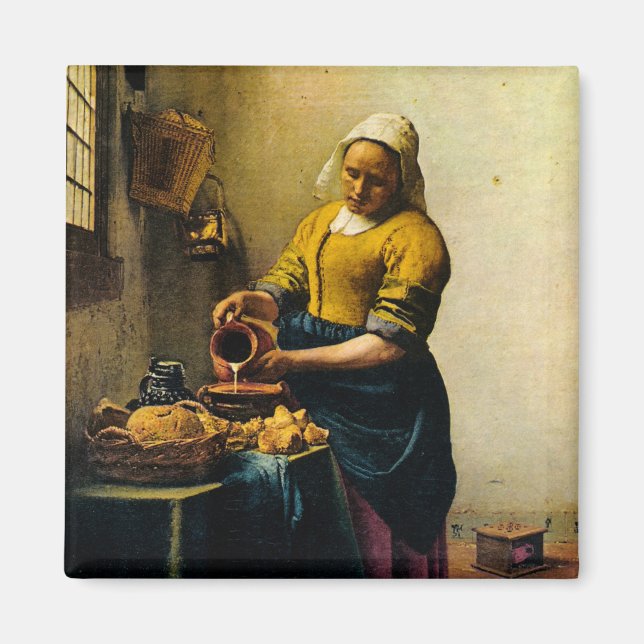Vermeers Maidservant Poring Mjölk (ca 1660) Magnet (Framsidan)