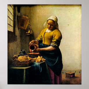 Vermeers Maidservant Poring Mjölk (ca 1660) Poster