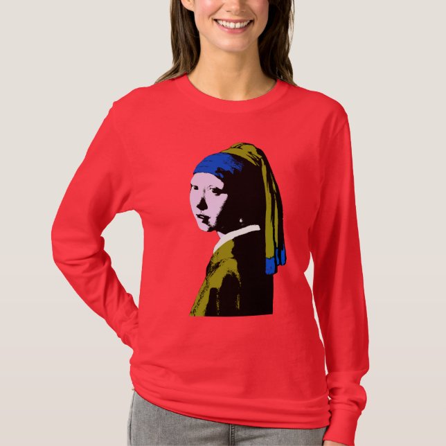 Vermeers Pearl Earring Pop Art T Shirt (Framsida)