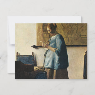 Vermeer's Woman in Blue Reading a Brev ca.1665 Inbjudningar