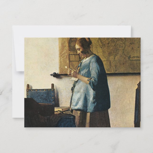 Vermeer's Woman in Blue Reading a Brev ca.1665 Inbjudningar (Framsida)