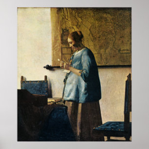 Vermeer's Woman in Blue Reading a Brev ca.1665 Poster