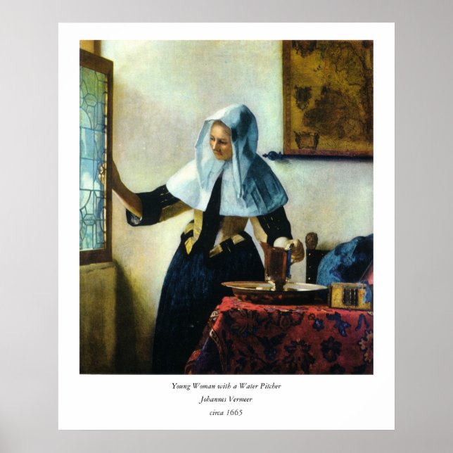 Vermeers Young Woman med Vatten Pitcher ca 1665 Poster (Framsidan)