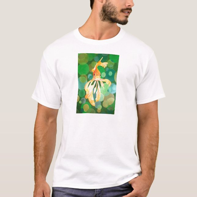 Vermilion Goldfish Swimming in Grönt Bubbles Tee (Framsida)