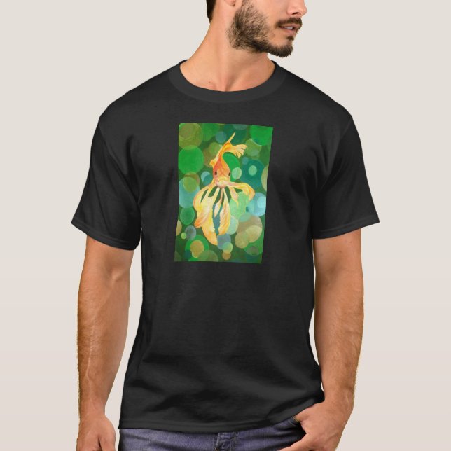Vermilion Goldfish Swimming in Grönt Bubbles Tee (Framsida)