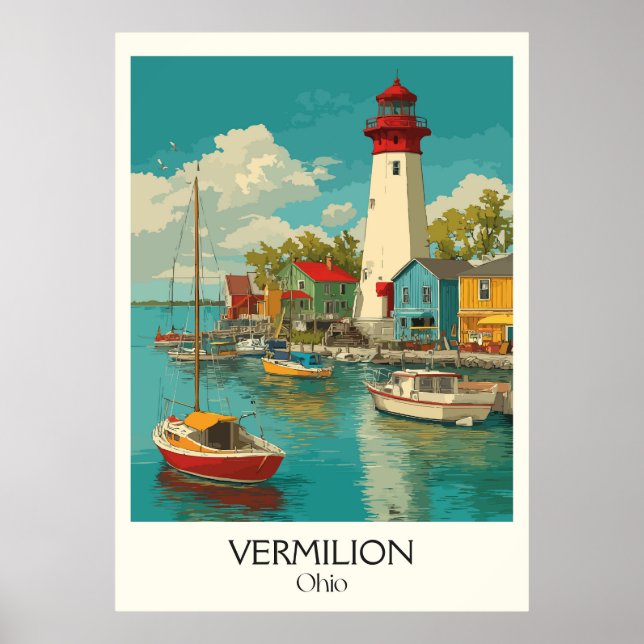 Vermilion Ohio Harbor Town Sjö Erie Lighthouse Poster (Framsidan)
