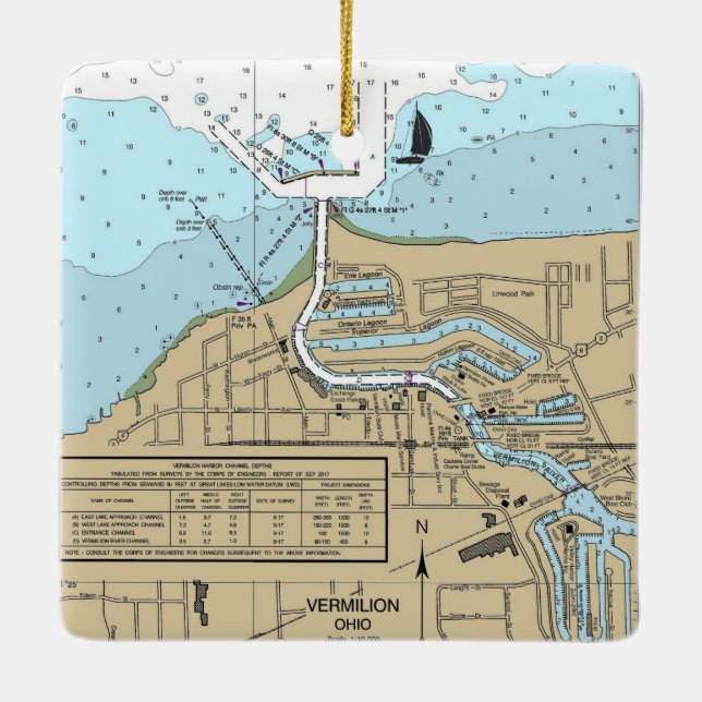 Vermilion Ohio Nautical Chart Julgransprydnad Keramik (Baksida)