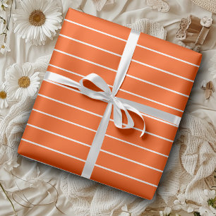 Vermilion Red and White Thin Vågrät Stripe Presentpapper