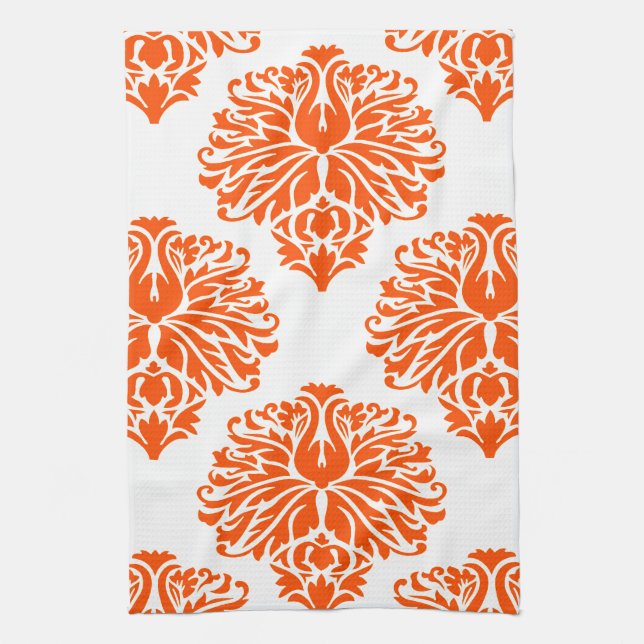 Vermiljon Elegant Damask Kökshandduk (Vertikal)