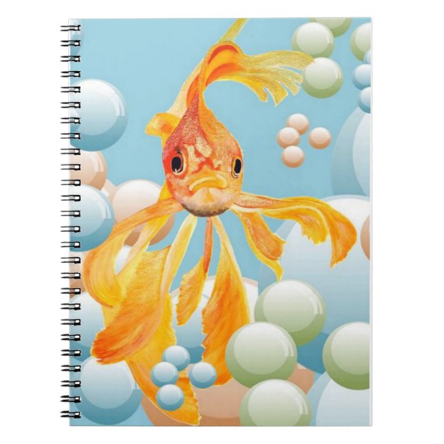 Vermiljon guldfisk i Pastel Bubble Vatten Anteckningsbok Med Spiral (Framsidan)