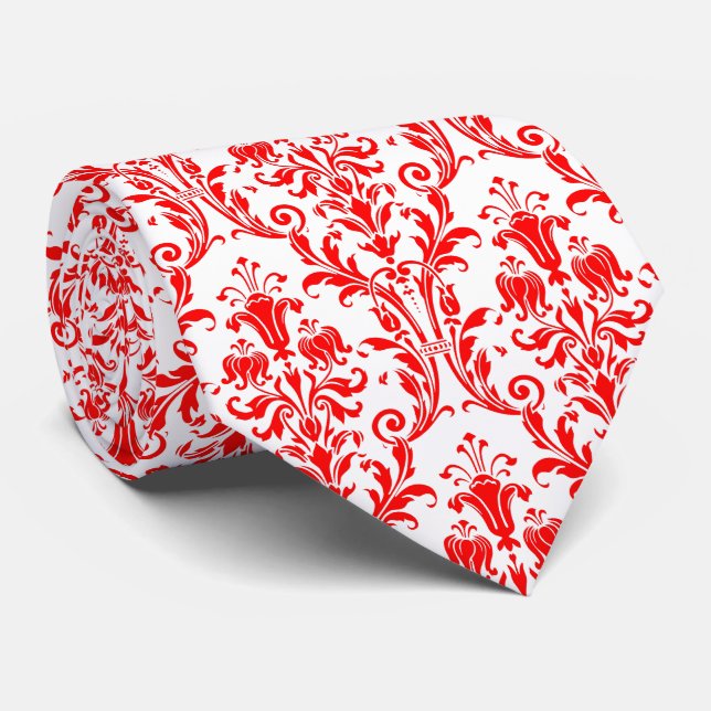 Vermiljon Red White Blommigt Damask Slips (Rullad)