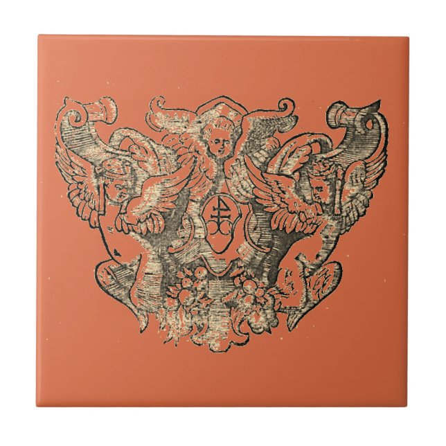 Vermillion – Angels – Coat of arms Emblem baroque Kakelplatta (Framsidan)