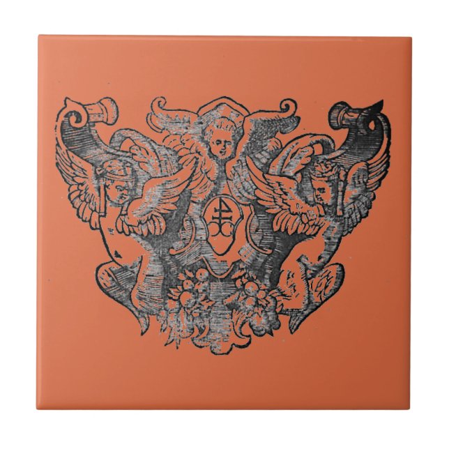 Vermillion – Angels – Coat of arms Emblem baroque Kakelplatta (Framsidan)