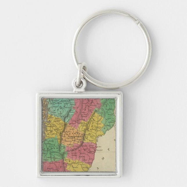 Vermont 9 fyrkantig silverfärgad nyckelring (Framsidan)