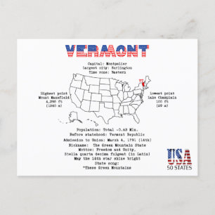 Vermont American State på karta och användbar info Helg Vykort