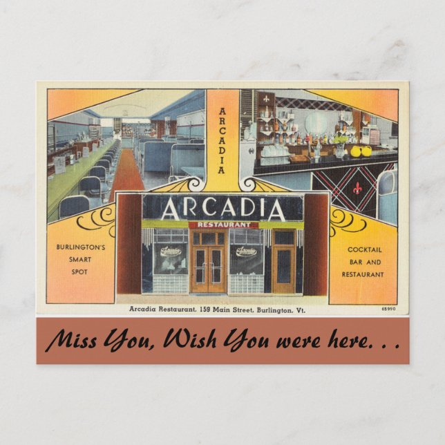 Vermont, Arcadia Restaurant, Burlington Vykort (Framsida)