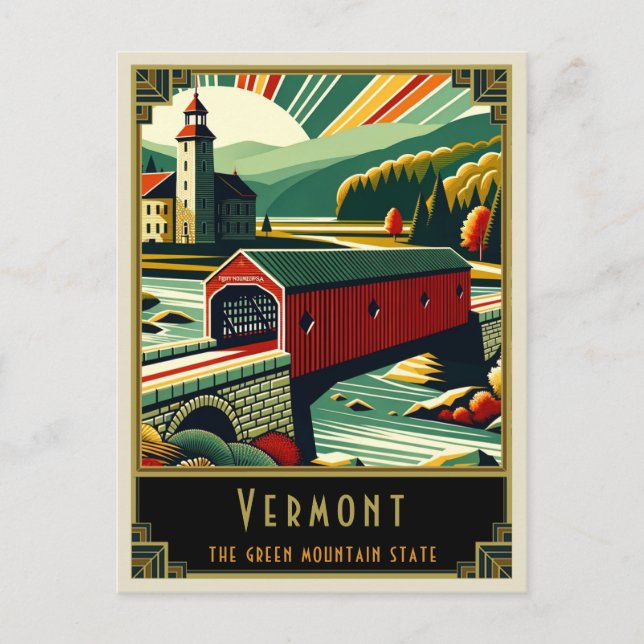 Vermont | Art Deco Vykort (Framsida)