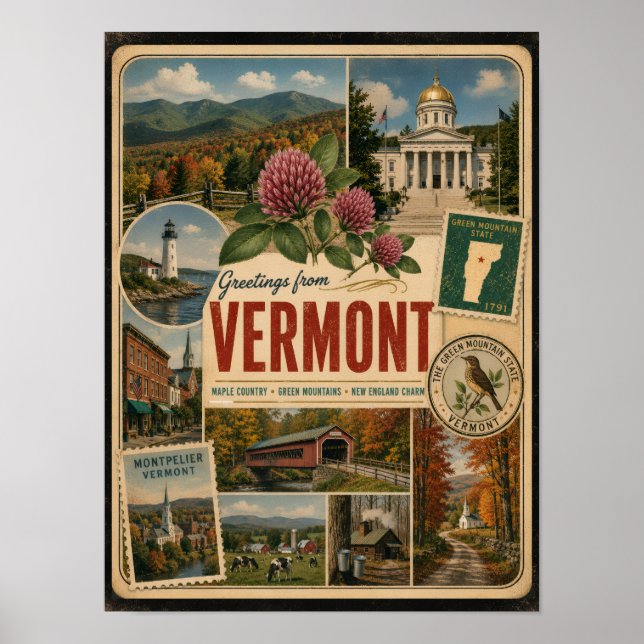 Vermont Autentisk Vintage Stil Poster (Framsidan)
