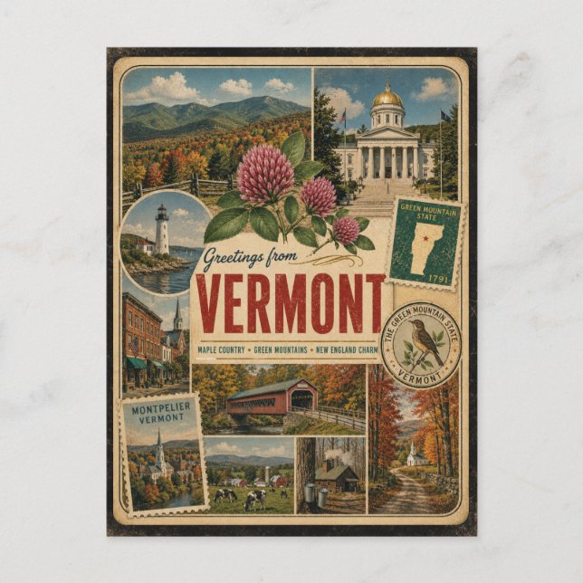 Vermont Autentisk Vintage Stil Vykort (Framsida)