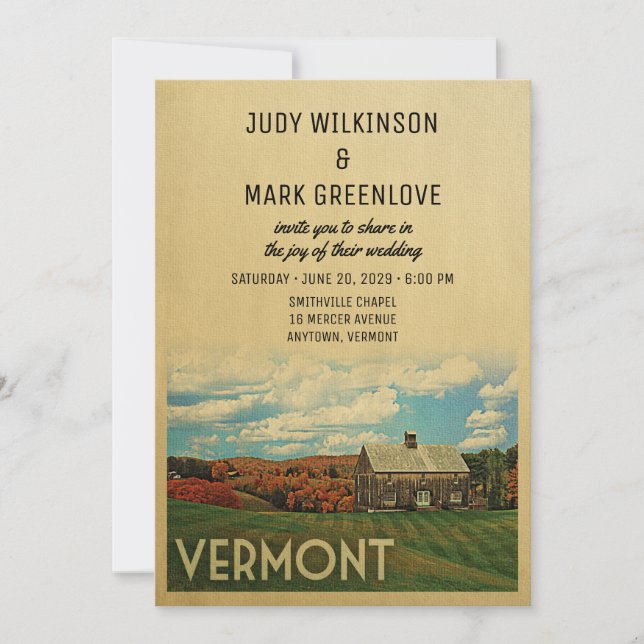 Vermont Bröllopsinbjudan Vintage Mid-Century Inbjudningar (Framsida)