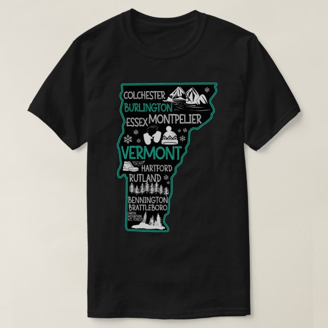 Vermont Burlington söt karta EsRutland Bennington  T Shirt (Design framsida)