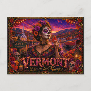 Vermont Día de los Muertos Retro Vykort