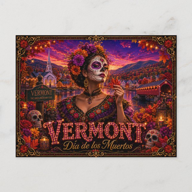 Vermont Día de los Muertos Retro Vykort (Framsida)