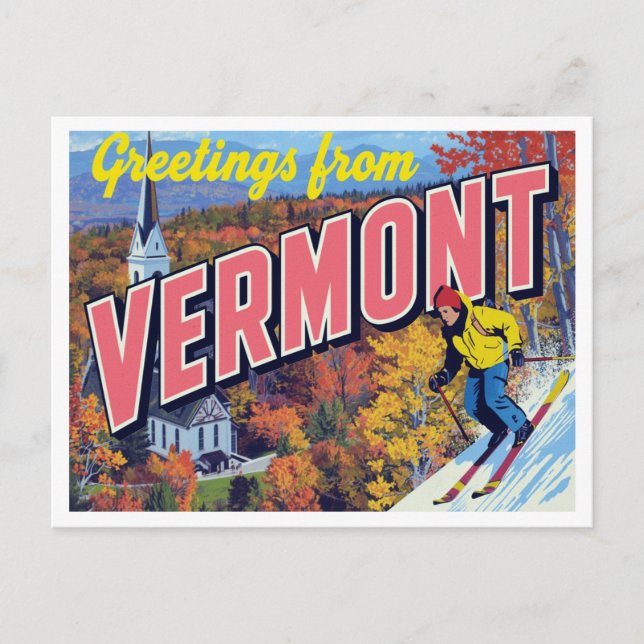 Vermont Fall Foliage Skiing Church Vykort (Framsida)