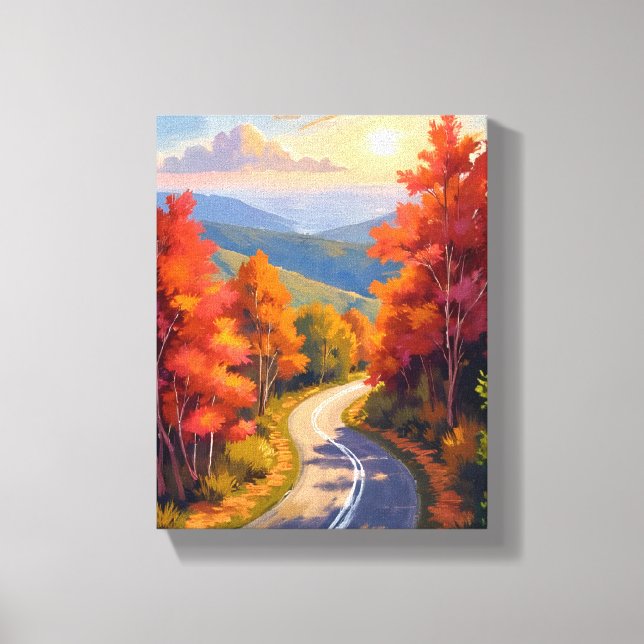 Vermont Fall Foliage Watercolor Landscape Canvastryck (Framsida)