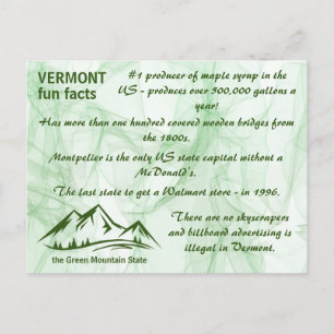 Vermont, Grönt Mountain State Roligt Facts Vykort