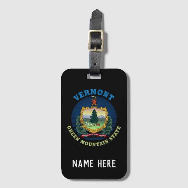 VERMONT GRÖNT MOUNTAIN STATLIG FLAGGA BAGAGEBRICKA (Framsida vertikal)