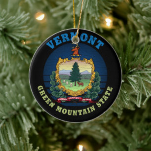 VERMONT GRÖNT MOUNTAIN STATLIG FLAGGA JULGRANSPRYDNAD KERAMIK
