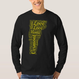 Vermont Home State Karta Vt Kärlek Type Guld Karta T Shirt