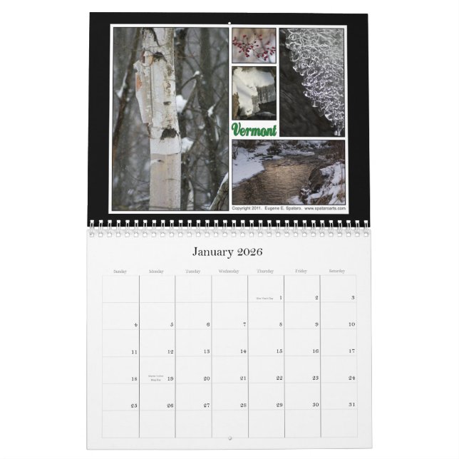 Vermont - "låt oss resa" serier kalender (Jan 2026)