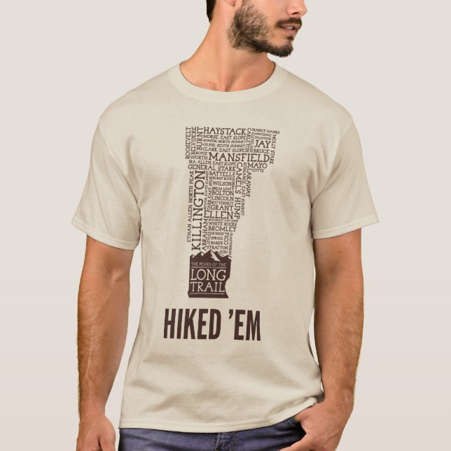 Vermont Long Trail Hiked T-Shirt (brun Logotyp) (Framsida)