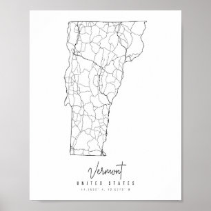 Vermont Minimal Street Karta Poster
