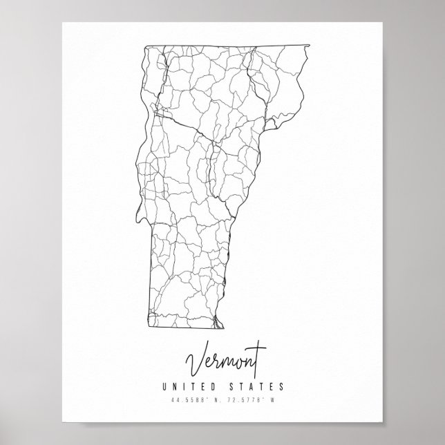 Vermont Minimal Street Karta Poster (Framsidan)