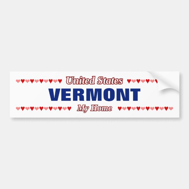 VERMONT - Mitt hem - Förenade Stater; Hjärter Bildekal (Framsidan)