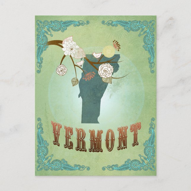 Vermont Modern Vintage State Karta - Grönt Vykort (Framsida)